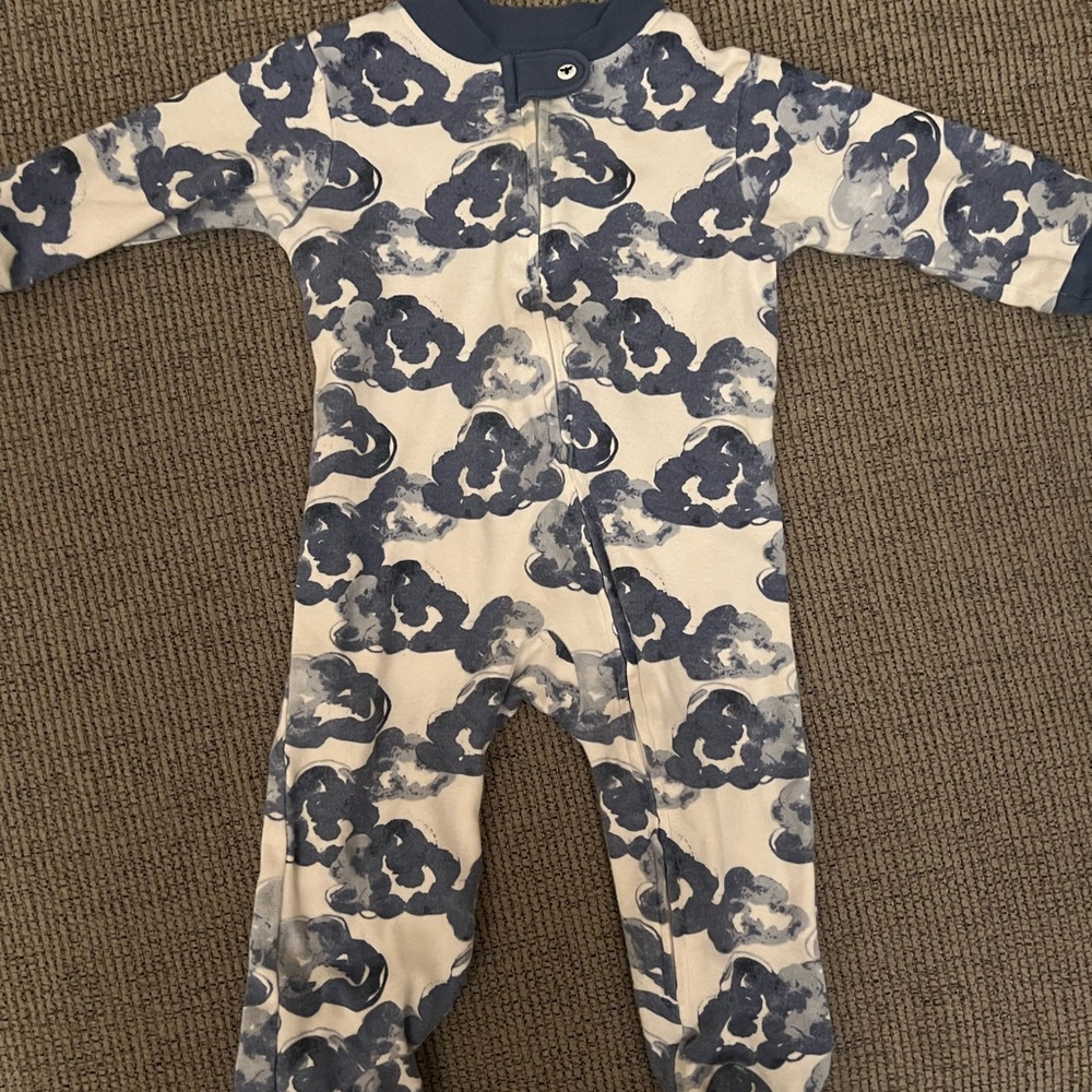 Burt's Bees Navy and Cream Cloud Print Kids Footie
